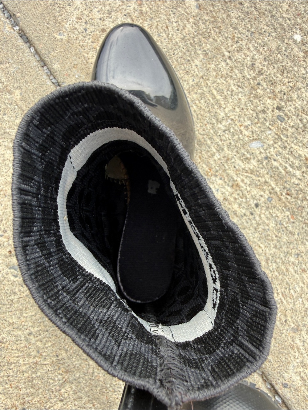 Coach Black Glossy Rain Ankle Boots with Logo Knit Cuff - Picture 3 of 5